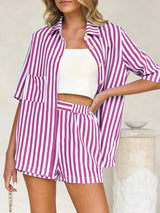 Striped Button Up Shirt and Shorts Set - Trendsi - Flyclothing LLC