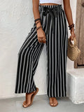 Striped High Waist Wide Leg Pants - Trendsi