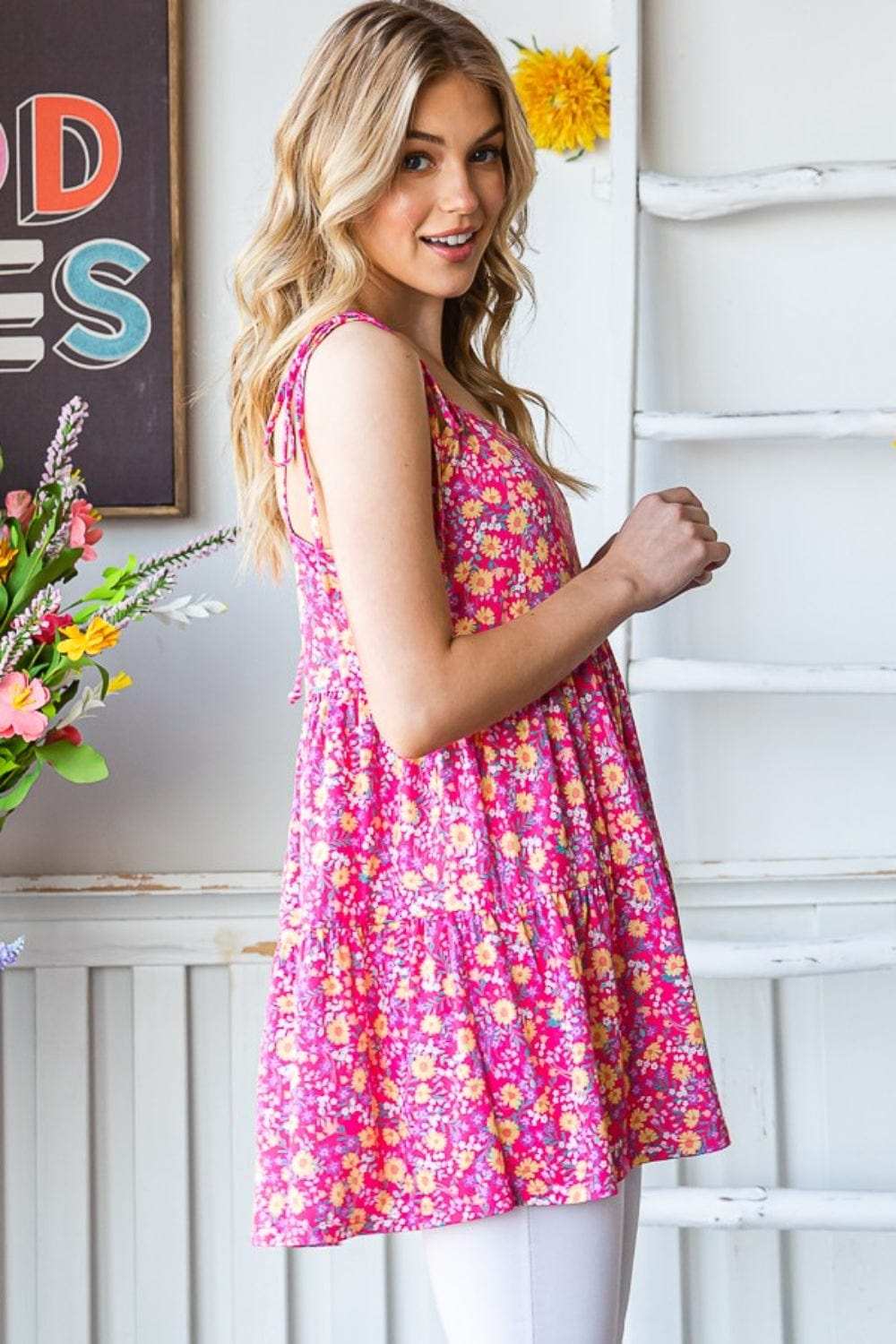 Heimish Full size Floral Tie Shoulder Tiered Cami - Trendsi - Flyclothing LLC