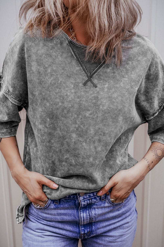 Mineral Wash Drop Shoulder Round Neck T-Shirt - Trendsi - Flyclothing LLC