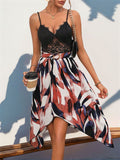 Lace Patchwork Printed V-Neck Dress - Trendsi