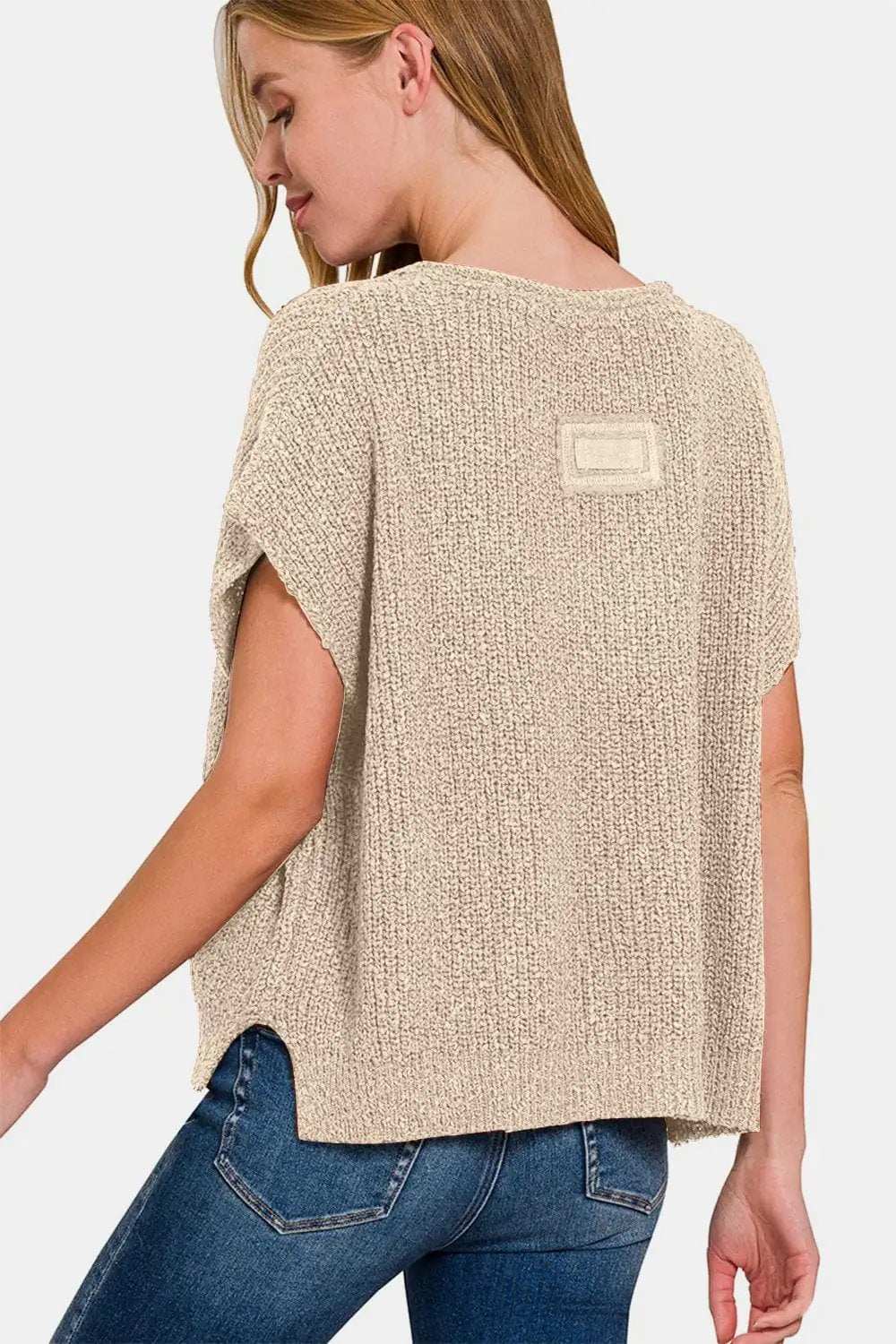 Zenana Short Sleeve Side Slit Sweater - Trendsi - Flyclothing LLC