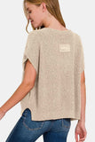 Zenana Short Sleeve Side Slit Sweater - Trendsi - Flyclothing LLC