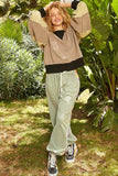 POL Waffle-Knit Detail Color Block Round Neck Sweatshirt - Trendsi