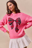SO ME Checker Plaid Ribbon Christmas Holiday Sweater - Trendsi - Flyclothing LLC
