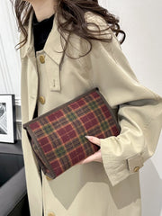 Contrast Plaid Clutch with Zipper - Trendsi