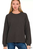 Zenana Double Knit Round Neck Long Sleeve Top - Trendsi - Flyclothing LLC