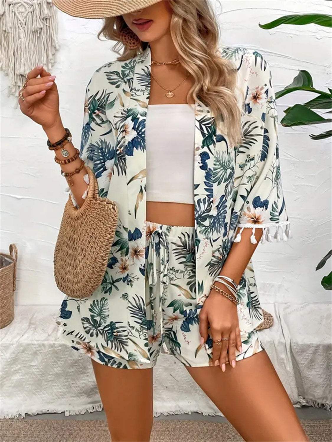 Printed Half Sleeve Top and Shorts Set - Trendsi - Flyclothing LLC