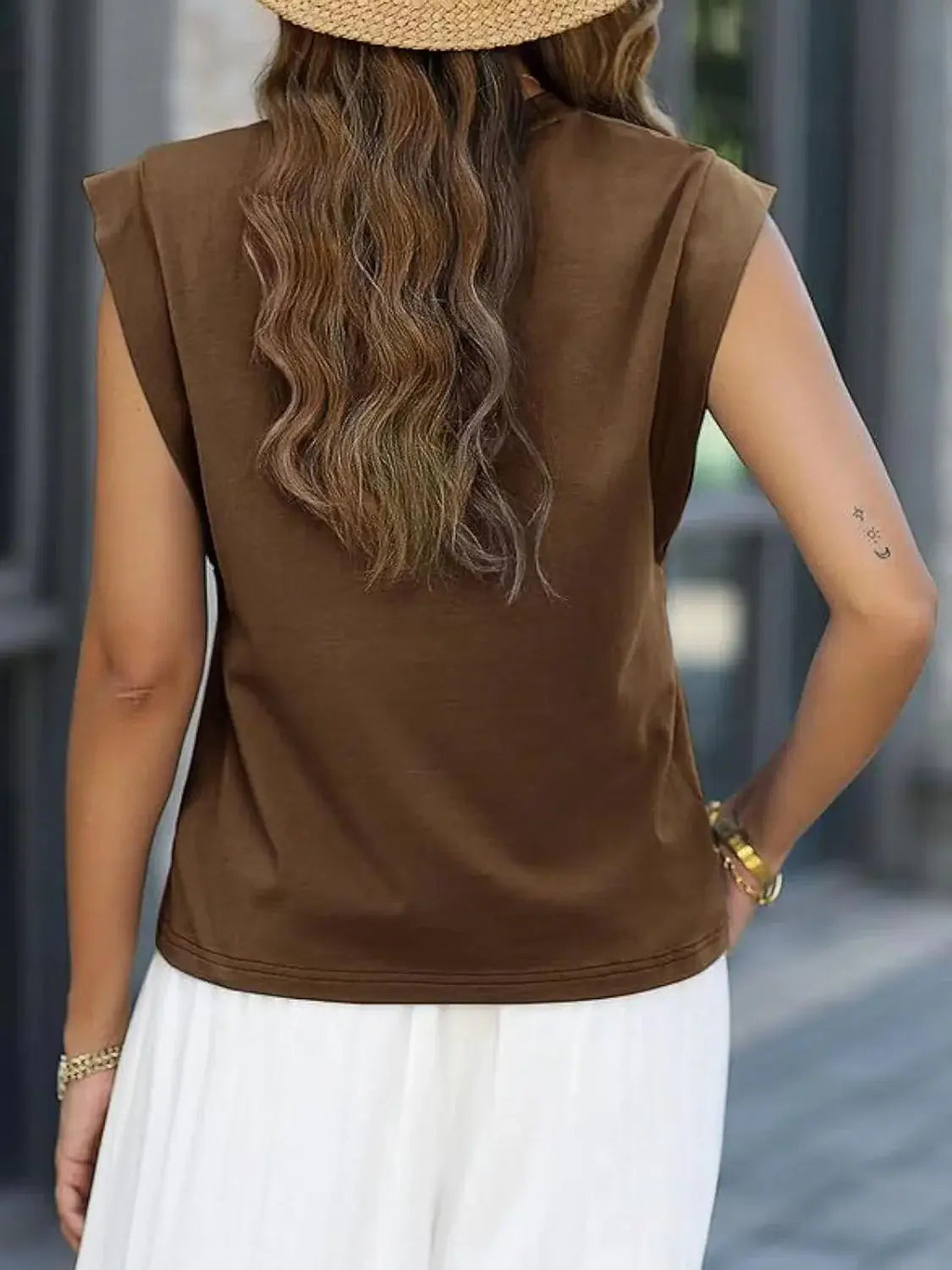 Florira Round Neck Cap Sleeve T-Shirt - Trendsi - Flyclothing LLC