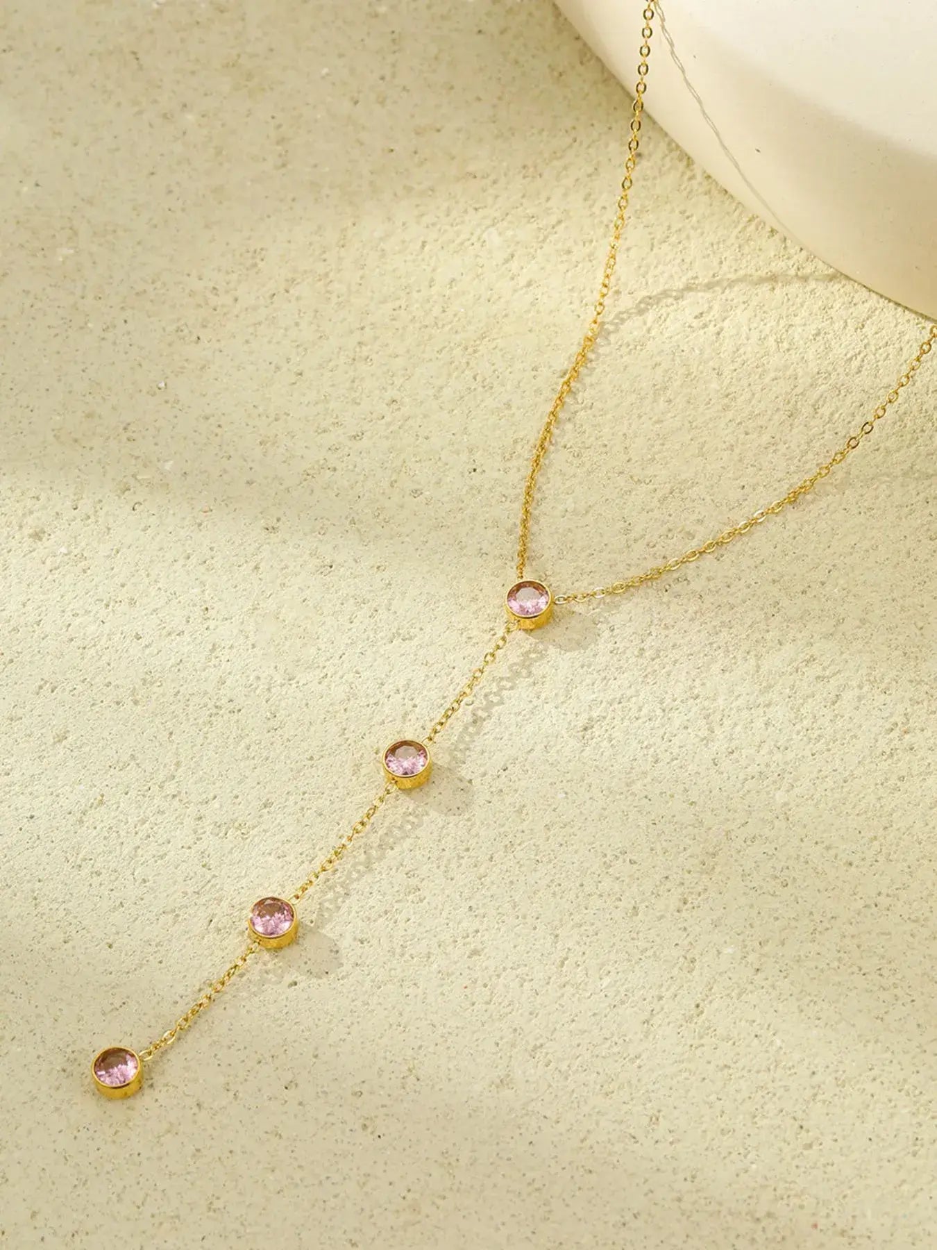 18K Gold-Plated Stainless Steel Zircon Y-Drop Necklace - Trendsi - Flyclothing LLC