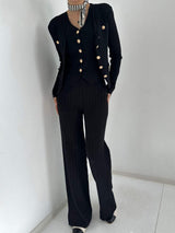 V-Neck Tank, Cardigan and Pants Three-Piece Sweater Set - Trendsi - Flyclothing LLC