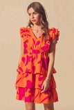SO ME Floral V Neck Layered Dress with Elasticized Waist - Trendsi