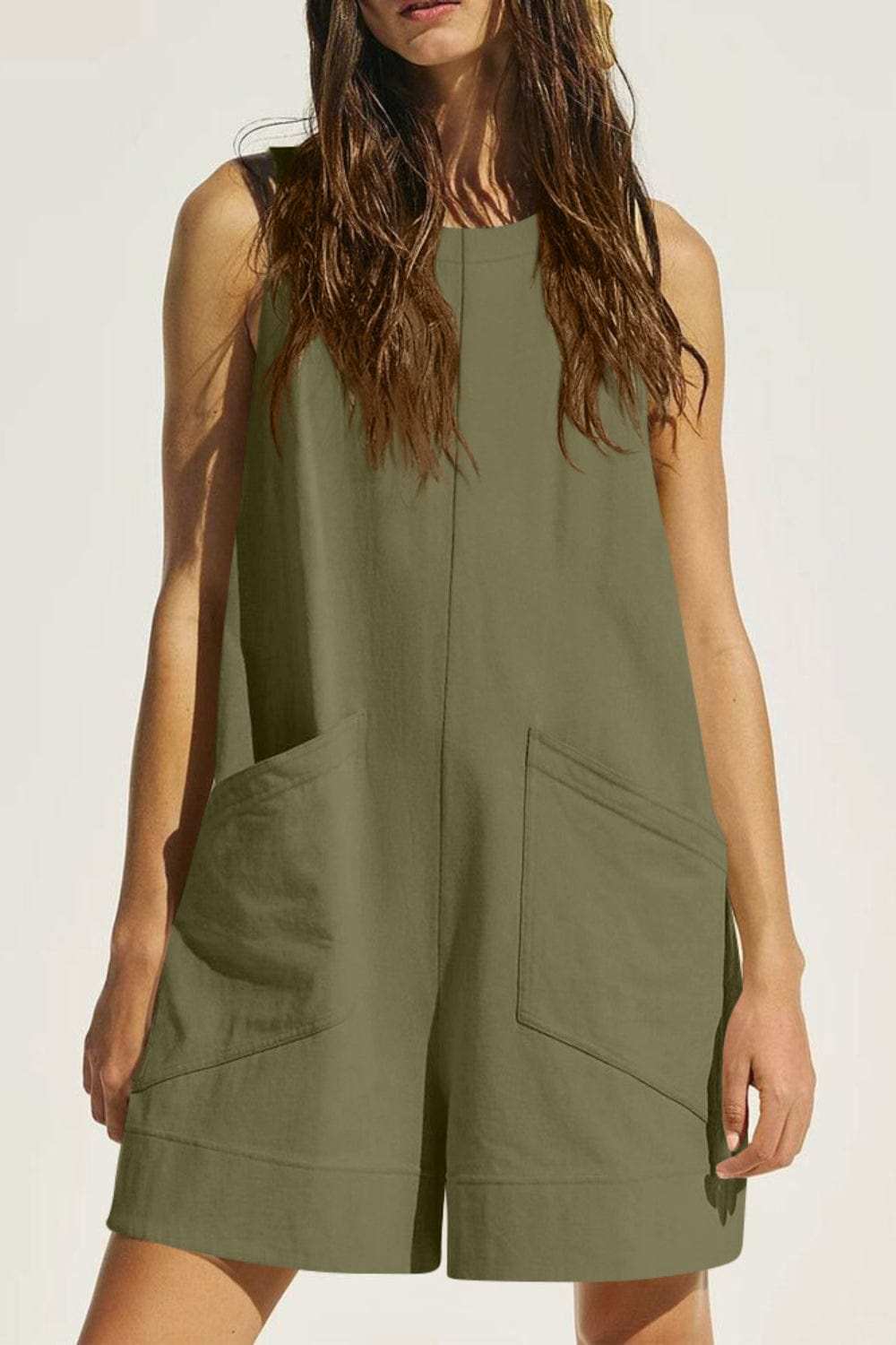 Lovelet Round Neck Sleeveless Romper with Pockets - Trendsi - Flyclothing LLC