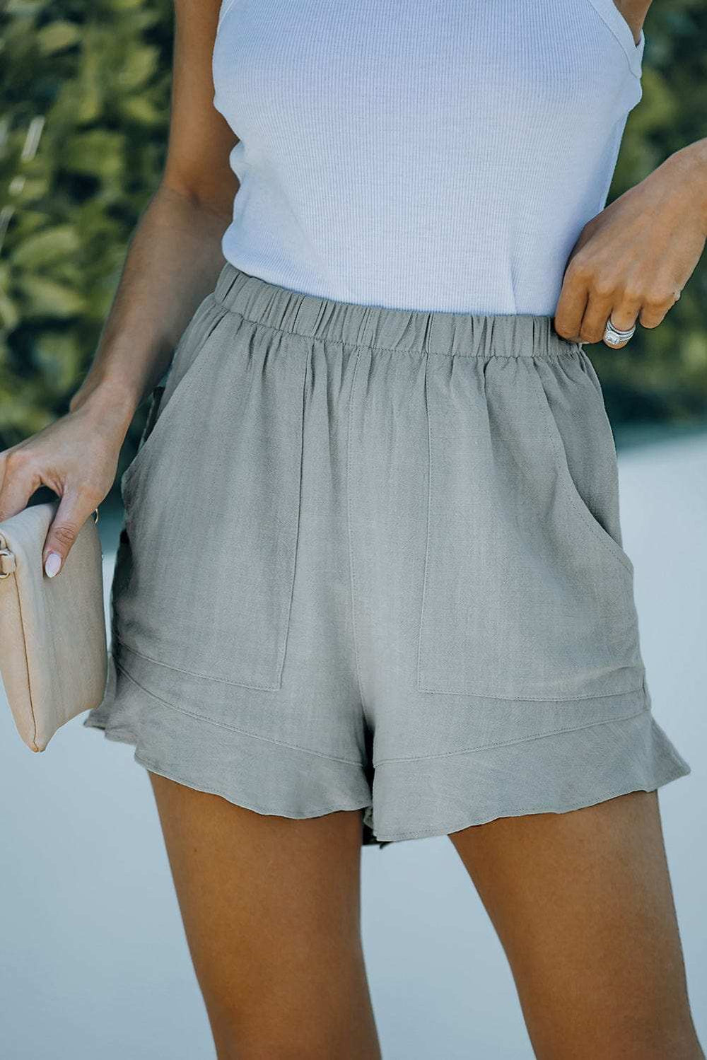 Elastic Waist Shorts with Pockets - Trendsi - Flyclothing LLC