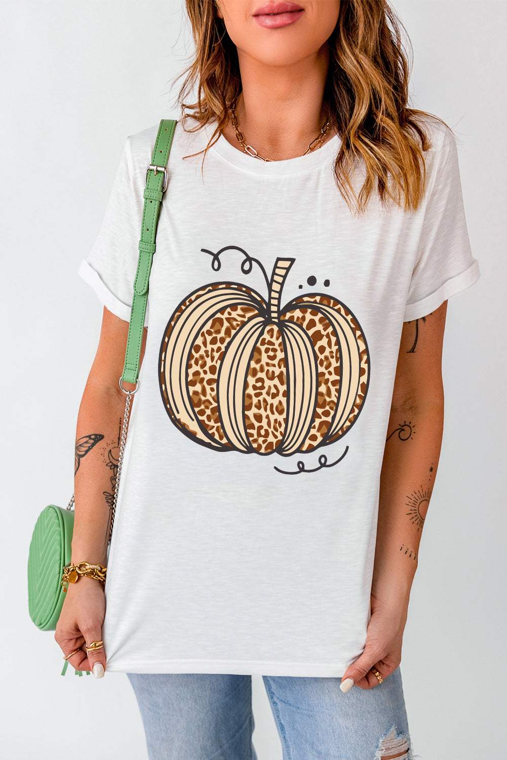 Pumpkin Round Neck Short Sleeve T-Shirt - Trendsi - Flyclothing LLC
