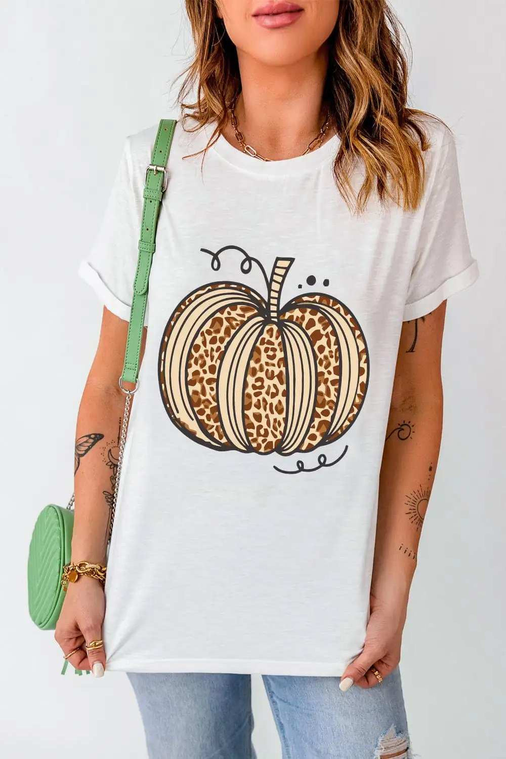 Pumpkin Round Neck Short Sleeve T-Shirt - Trendsi - Flyclothing LLC
