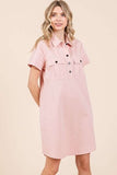 Mittoshop Button Detail Collared Neck Short Sleeve Shirt Dress - Trendsi