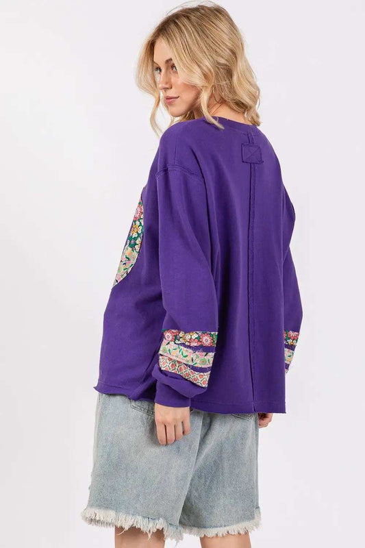 SAGE+FIG Peace Applique Patch Long Sleeve Top - Trendsi - Flyclothing LLC