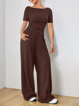 Round Neck Short Sleeve T-Shirt and Pants Set - Trendsi - Flyclothing LLC
