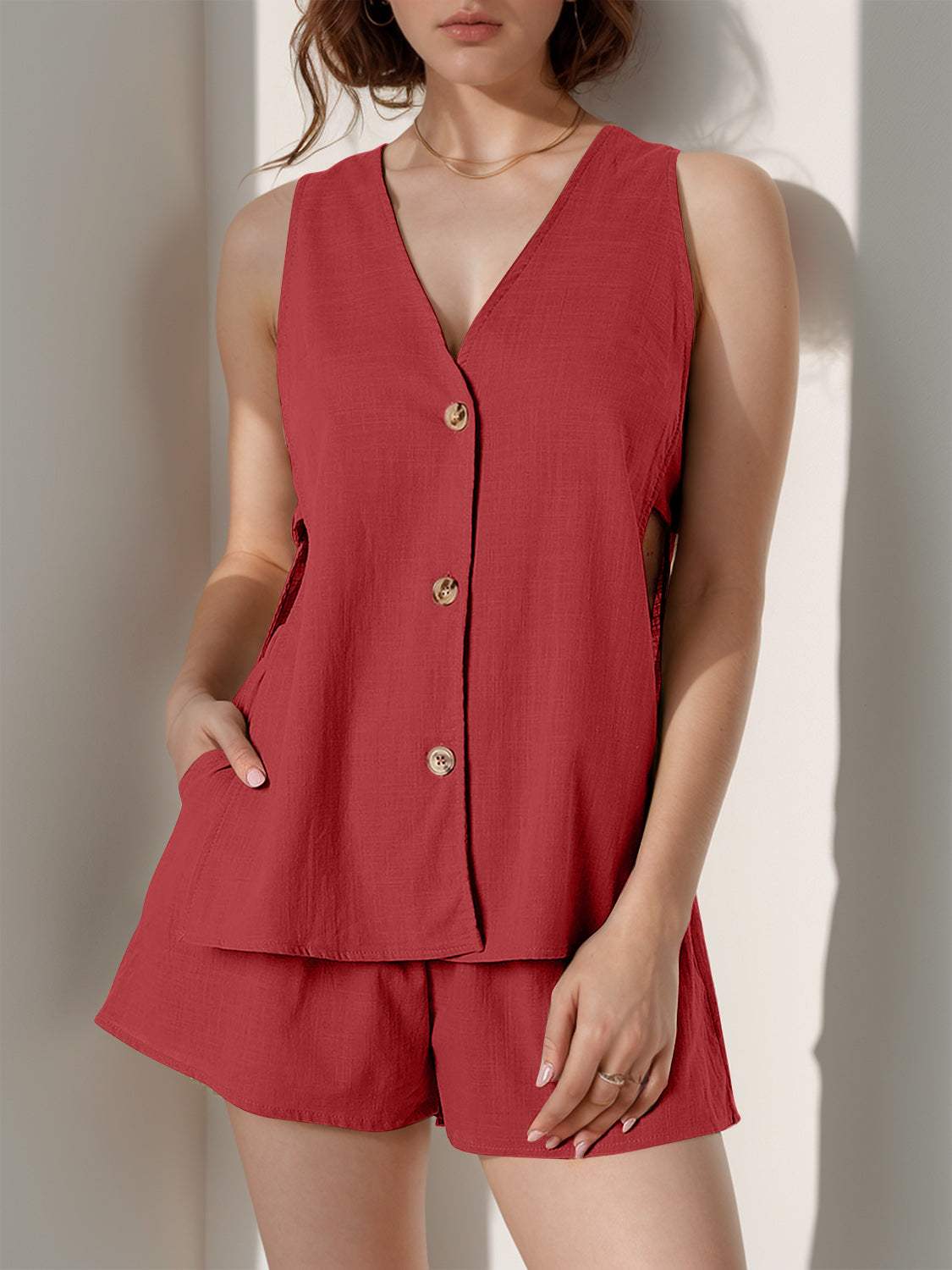 Full Size Button Up Top and Shorts Set - Trendsi - Flyclothing LLC