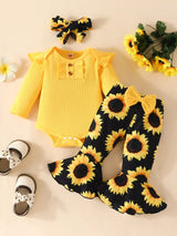 Children's Ruffled Ribbed Top and Sunflower Pants Set - Trendsi - Flyclothing LLC