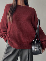 Full Size Cozy Knit Round Neck Oversized Sweater Plus Size - Trendsi - Flyclothing LLC
