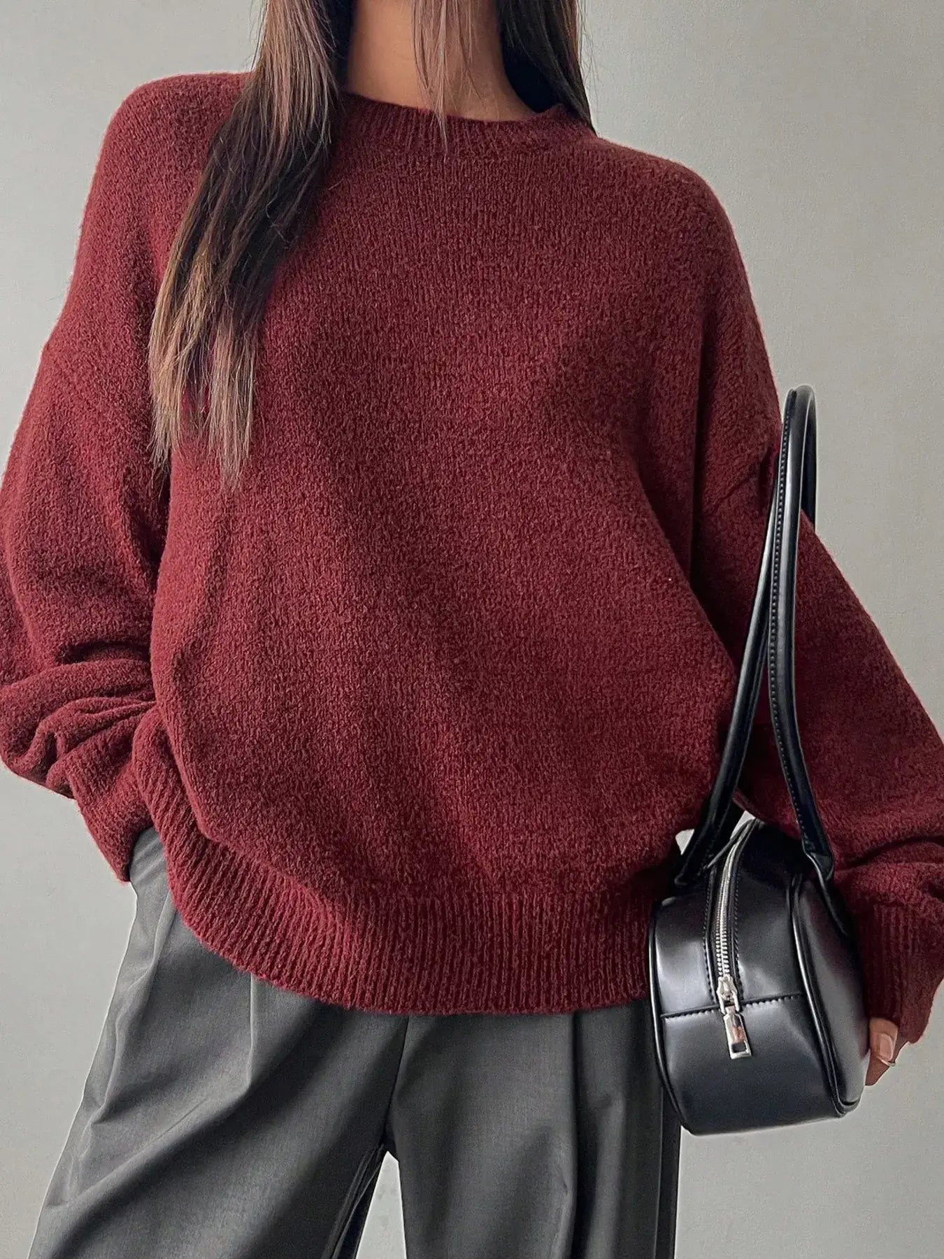 Full Size Cozy Knit Round Neck Oversized Sweater Plus Size - Trendsi - Flyclothing LLC