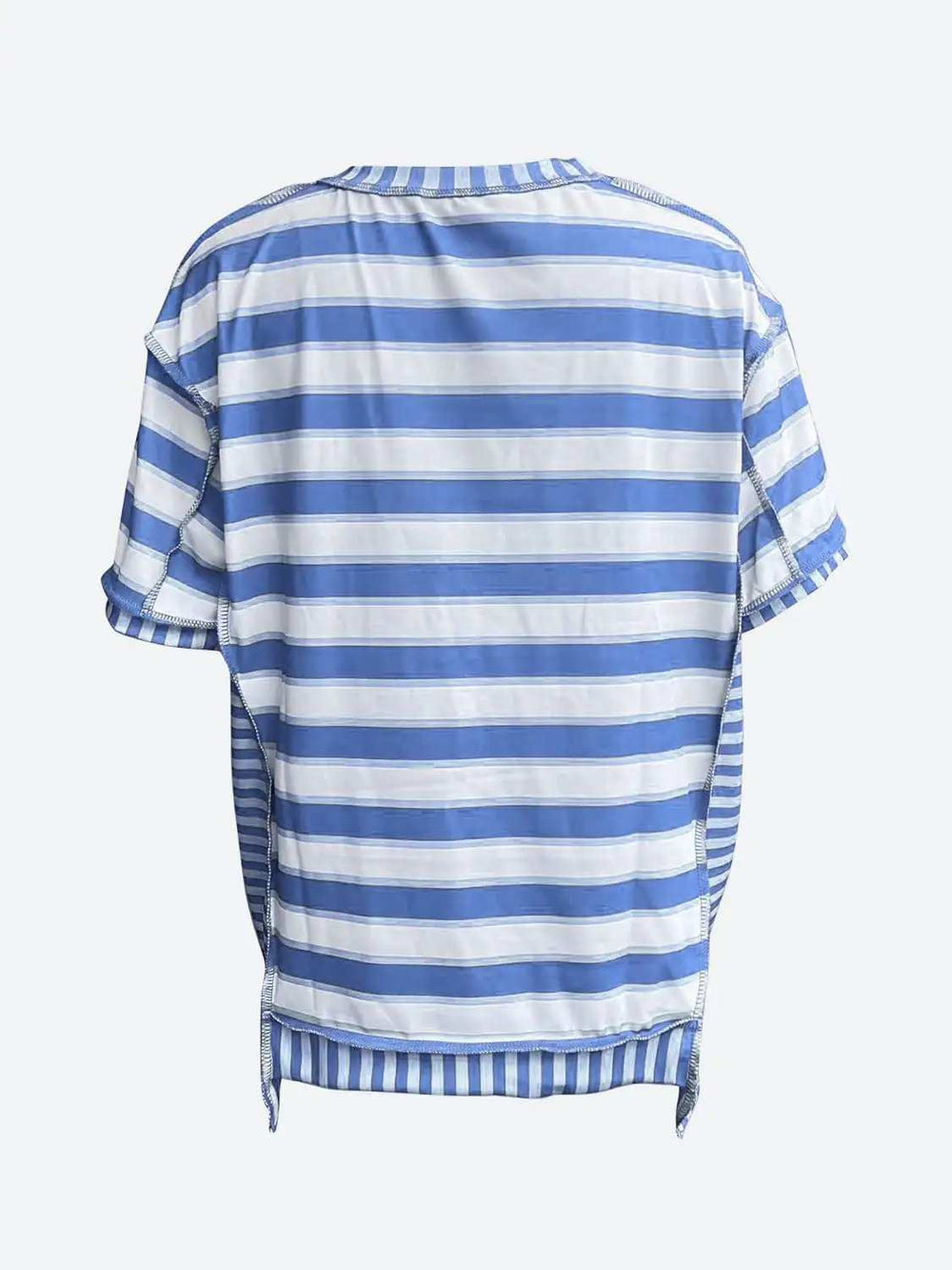 Full Size Contrast Stitching Striped Round Neck T-Shirt - Trendsi - Flyclothing LLC