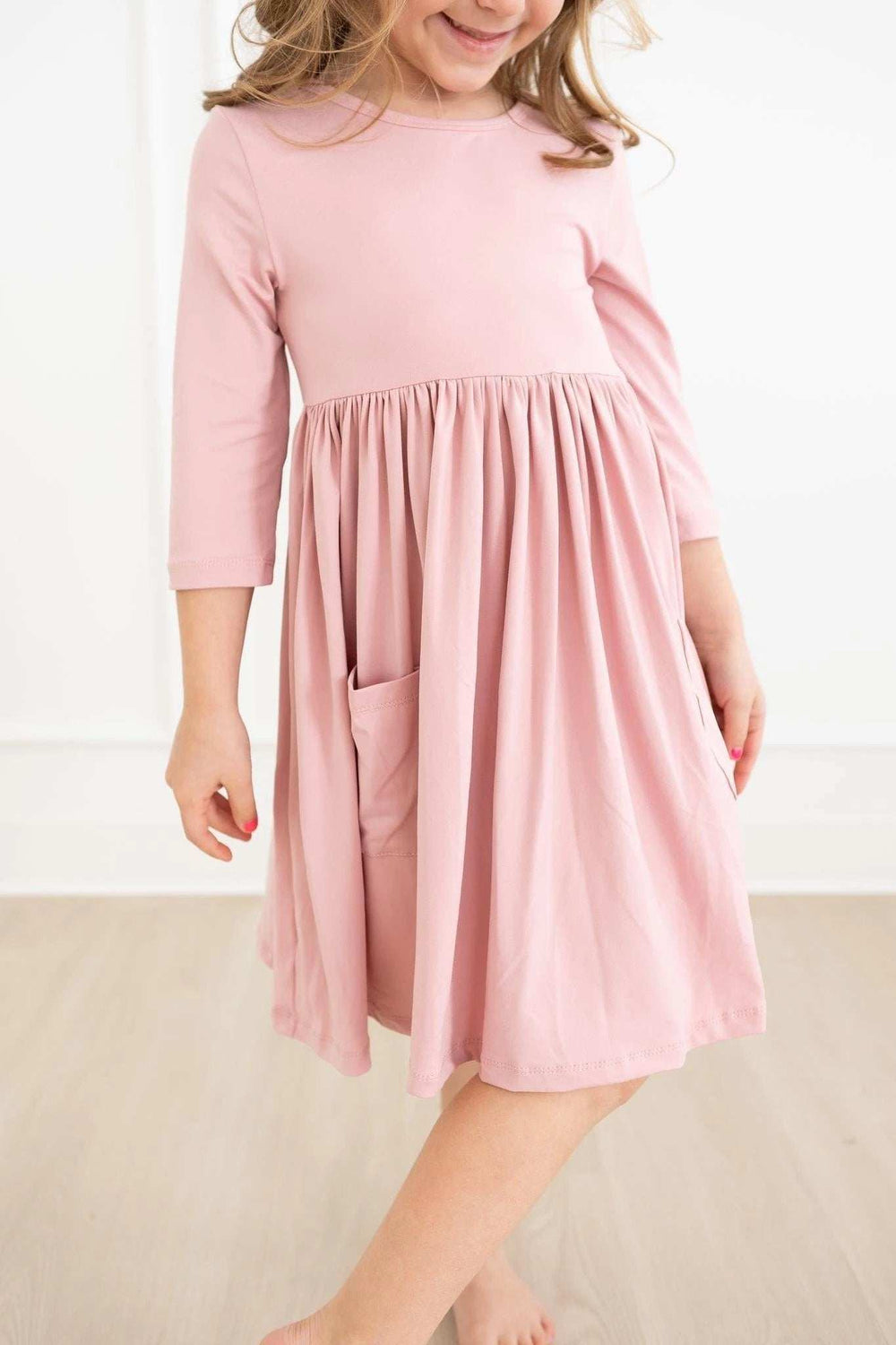 Vintage Pink 3/4 Sleeve Pocket Twirl Dress - Mila & Rose ® - Flyclothing LLC