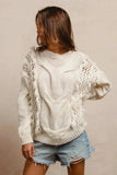 BiBi Faux Fur Detailed Pointelle Cable Knit Sweater - Trendsi - Flyclothing LLC