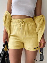 Textured Button Up Shirt and Shorts Set - Trendsi - Flyclothing LLC