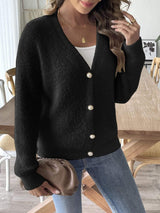 Button Up V-Neck Long Sleeve Cardigan - Trendsi - Flyclothing LLC