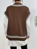 Pearl Trim Contrast V-Neck Sweater Vest - Trendsi