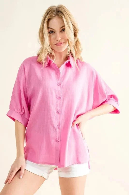 And The Why Oversized Linen Button Down Shirts Top - Trendsi