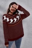 Ghost Pattern Round Neck Long Sleeve Sweater - Trendsi - Flyclothing LLC
