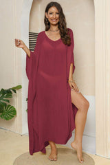 V-Neck Three-Quarter Sleeve Cover-Up - Trendsi - Flyclothing LLC