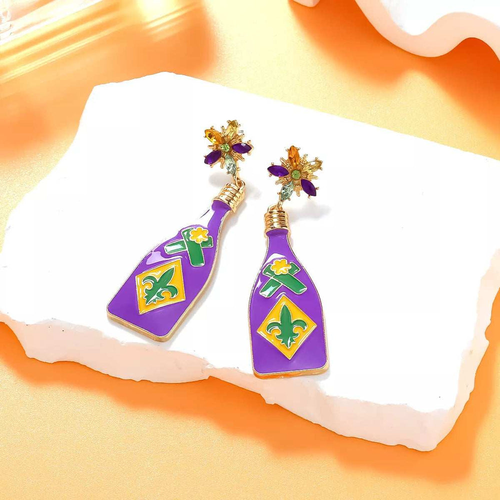 Mardi Gras Bottle Dangle Earrings - Trendsi - Flyclothing LLC