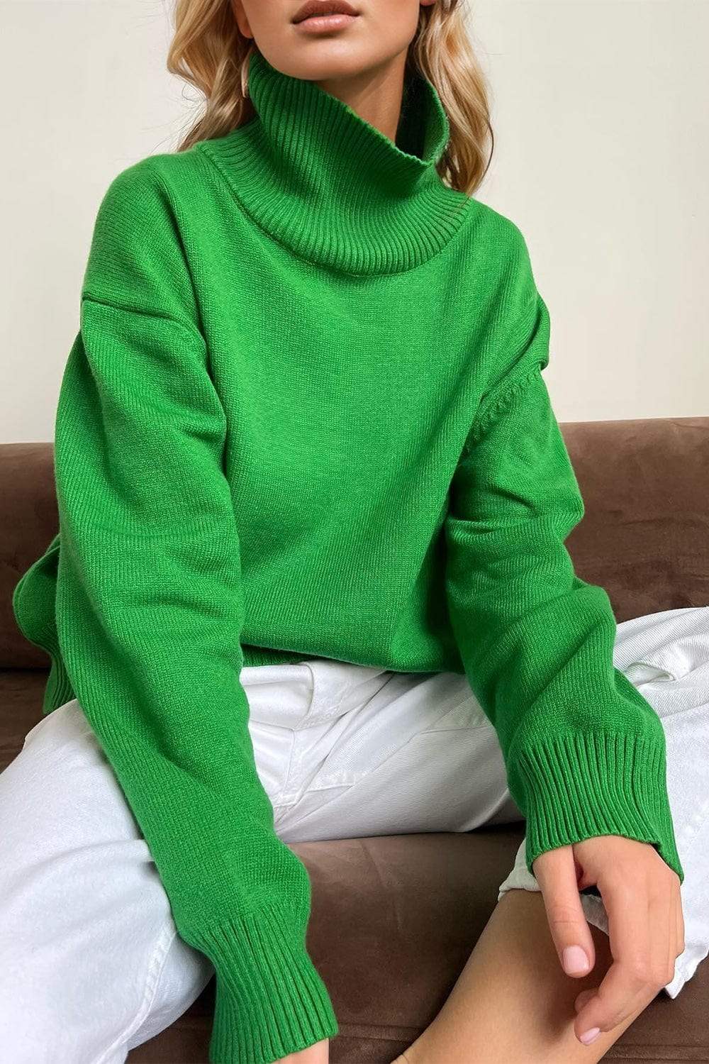 Basic Bae Turtleneck Dropped Shoulder Long Sleeve Sweater - Trendsi - Flyclothing LLC
