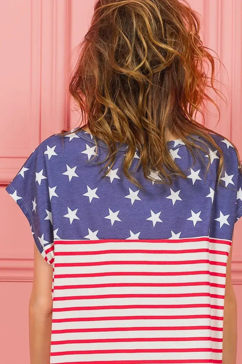 BiBi Star Rpinted with Stripe Combo Top - Trendsi - Flyclothing LLC