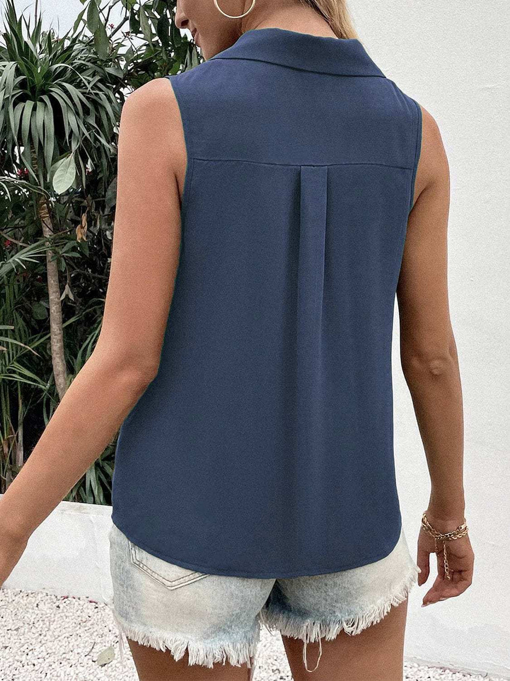 Full Size Johnny Collar Button Up Tank - Trendsi - Flyclothing LLC