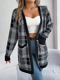Plaid Open Front Long Sleeve Cardigan - Trendsi - Flyclothing LLC