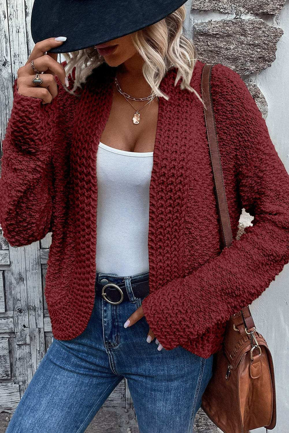 Solid Color Open Front Cardigan - Trendsi - Flyclothing LLC