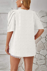 Swiss Dot Round Neck Short Sleeve Blouse - Trendsi - Flyclothing LLC