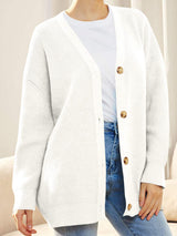 Button Down V-Neck Long Sleeve Cardigan - Trendsi - Flyclothing LLC