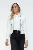 Snobbish Faux Leather Zip Up Drawstring Hooded Jacket - Trendsi - Flyclothing LLC