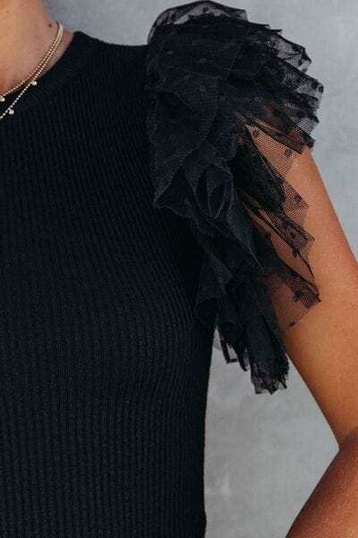 Ruffled Round Neck Cap Sleeve Blouse - Trendsi - Flyclothing LLC