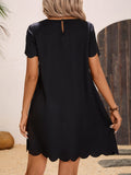 Scalloped Hem Round Neck Short Sleeve Dress - Trendsi