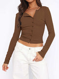 Button Down Long Sleeve Top - Trendsi - Flyclothing LLC