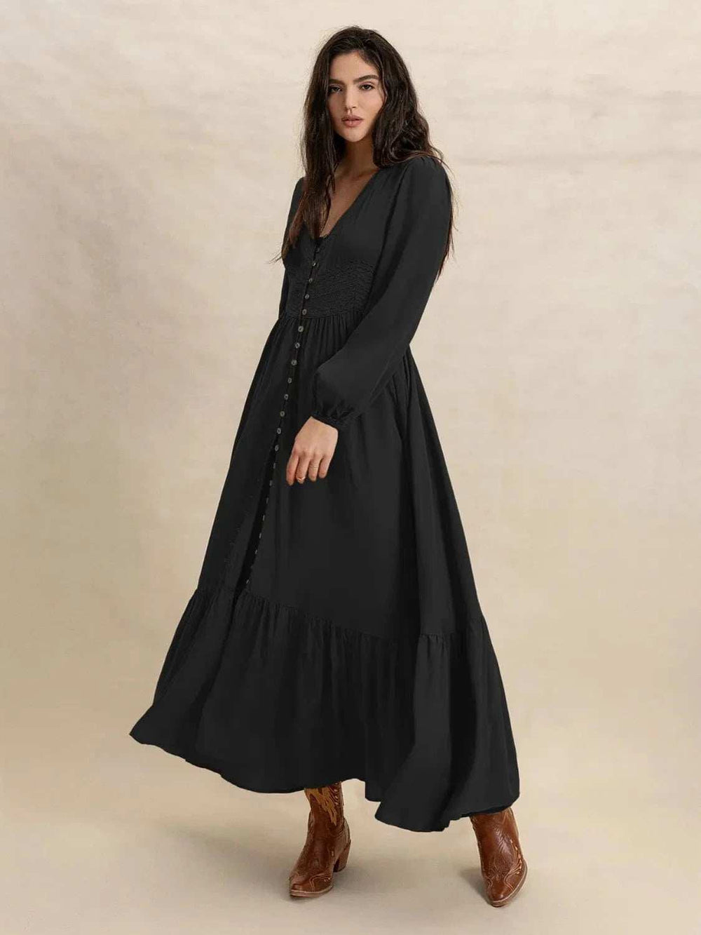 V-Neck Long Sleeve Dress - Trendsi - Flyclothing LLC