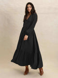 V-Neck Long Sleeve Dress - Trendsi - Flyclothing LLC